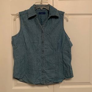 NWT Karen Scott Sport Chambray Denim Sleeveless Blouse MEDIUM